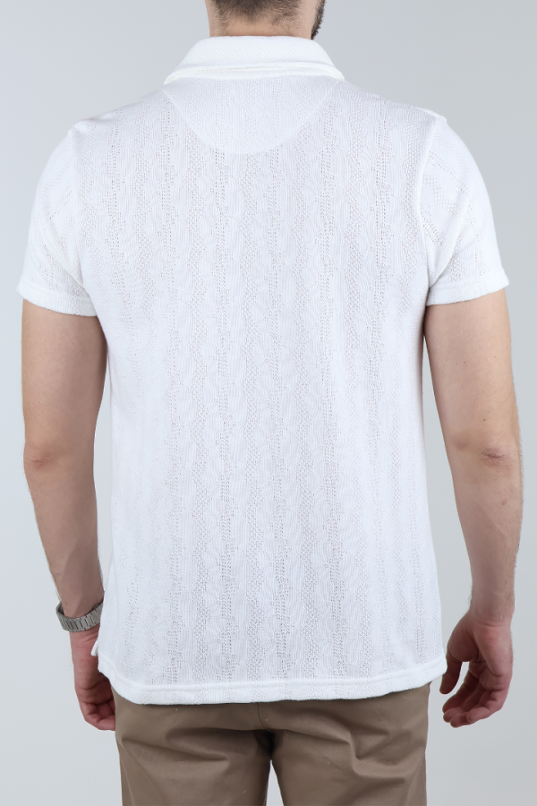 Camisa Blanca Casual Hombre Tejido De Punto Manga Corta Ligera